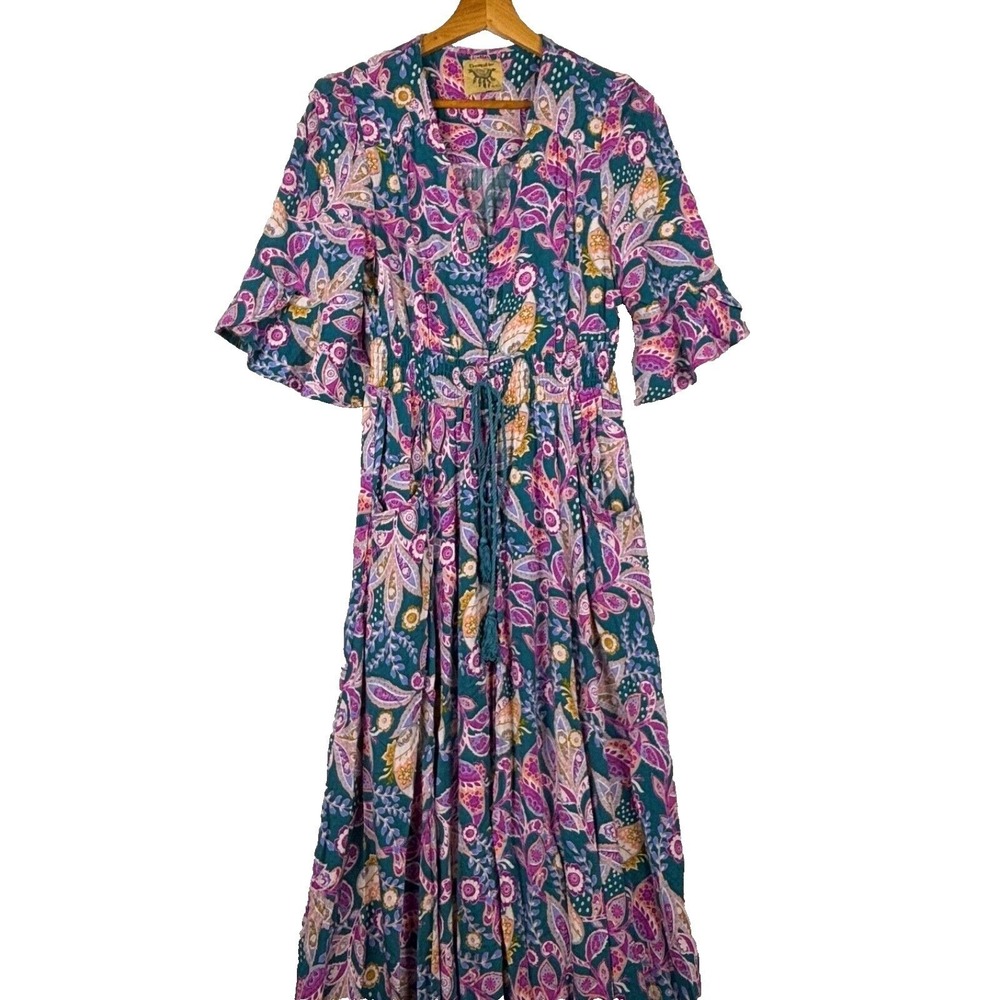 Dreamcatcher Women Maxi Fit Flare Dress Sz S (AUS 8) Floral Boho Cottage Fairy